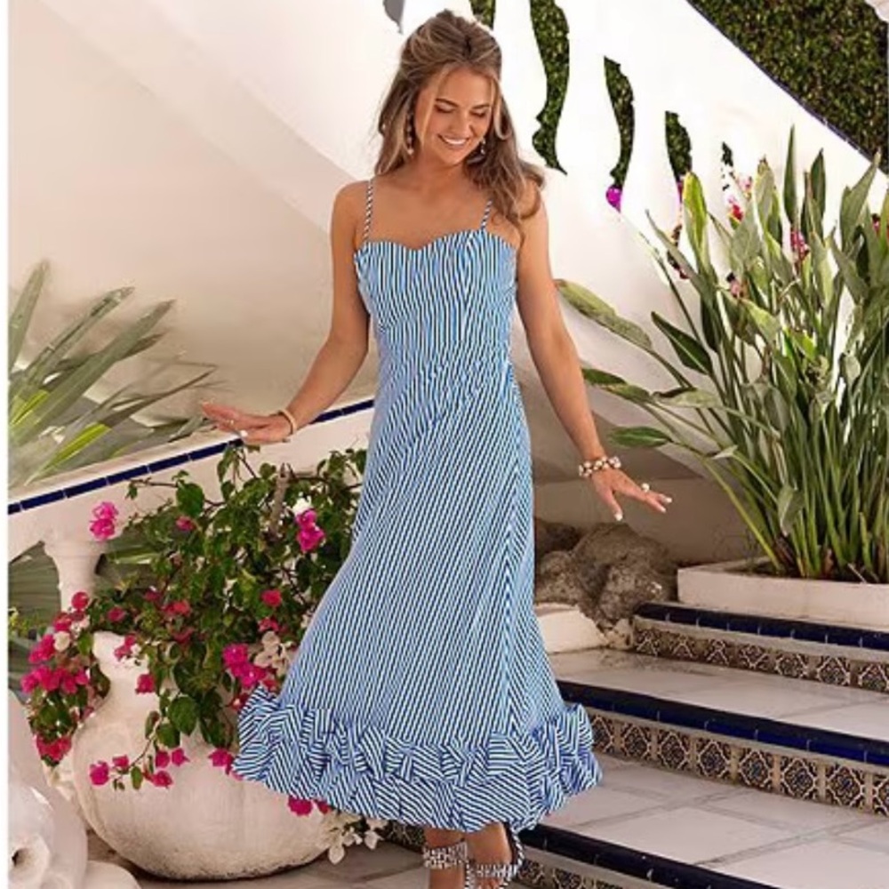 Blue and White Striped Maxi Dress